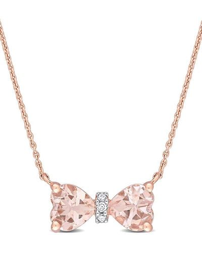 Rina Limor 10k Rose Gold 1.01 Ct. Tw. Diamond & Morganite Bow Necklace - Pink