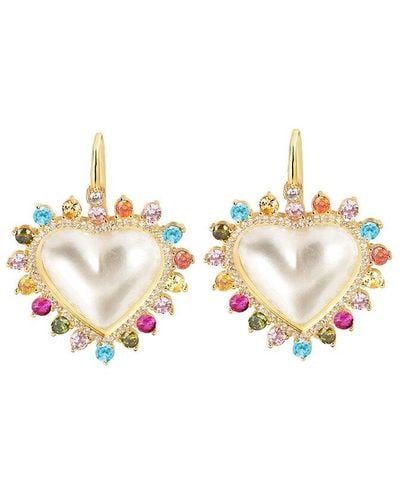 Gabi Rielle 14k Over Silver Pearl Cz Sweet Heart Earrings - White