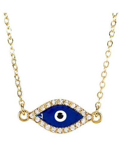Sterling Forever 14k Plated Cz & Enamel Evil Eye Pendant Necklace - Blue