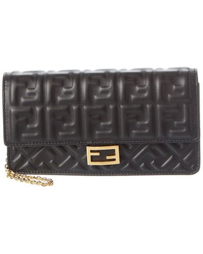 Fendi Baguette Ff Leather Wallet On Chain - Gray