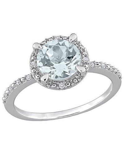 Rina Limor Silver 1.20 Ct. Tw. Diamond & Aquamarine Accent Halo Ring - White
