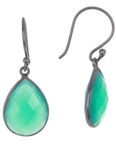 Adornia Rhodium Plated 7.00 Ct. Tw. Green Onyx Drop Earrings