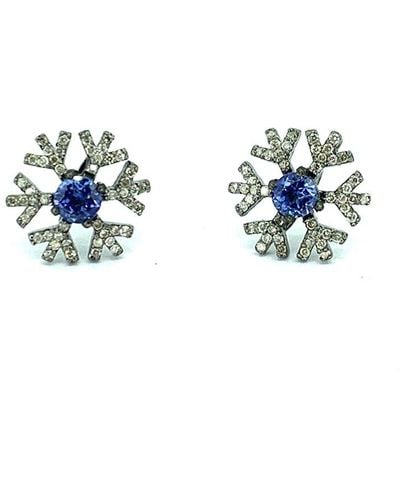 Arthur Marder Fine Jewelry Silver 0.50 Ct. Tw. Diamond & Tanzanite Snowflake Earrings - Multicolor