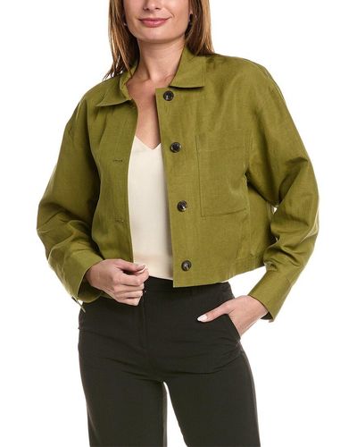 Lafayette 148 New York Cropped Silk & Linen-blend Shirt Jacket - Green