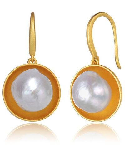 Genevive Jewelry 14k Over Silver 10.5-10.5mm Pearl Earrings - Blue