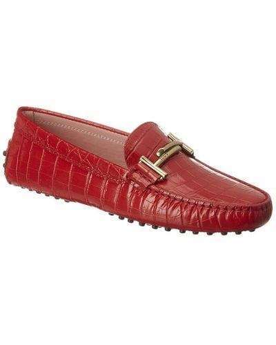 Tod's Gommino Croc-embossed Leather Loafer - Red