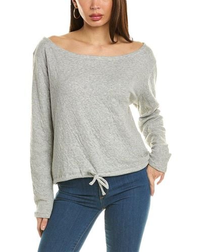 Sol Angeles Crinkle Off-shoulder Sweatshirt - Grey