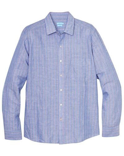 J.McLaughlin Stripe Gramercy Modern Fit Linen-blend Shirt - Blue