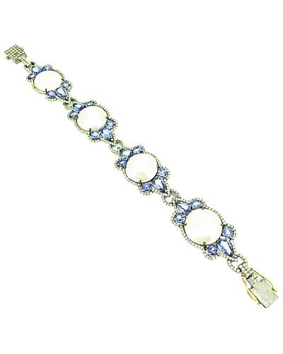 Arthur Marder Fine Jewelry Silver 16.70 Ct. Tw. Diamond, Tanzanite, & 16mm Pearl Bracelet - Metallic