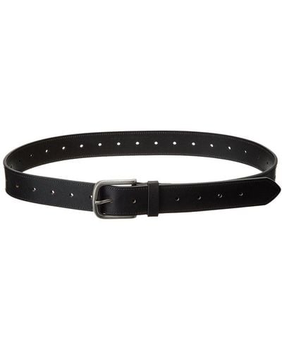 Brass Mark Stitched Leather Casual Belt - Black