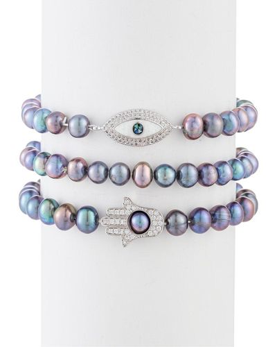 Eye Candy LA The Luxe Collection Pearl Cz Peacock Stretch Bracelets - Blue