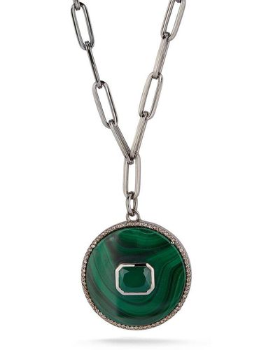 Banji Jewelry Silver 0.46 Ct. Tw. Diamond & Gemstone Statement Necklace - Green
