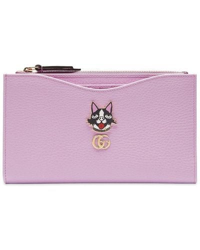 Gucci Mystic Cat GG Supreme Canvas & Leather Compact Wallet - Purple