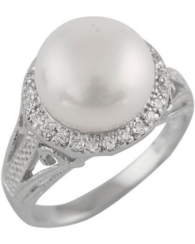 Splendid Rhodium Over Silver 10-10.5mm Pearl Ring - White
