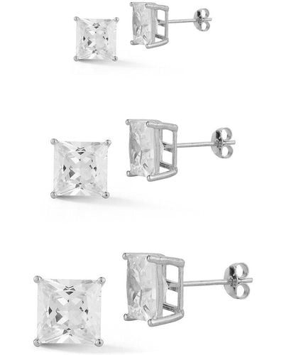 Glaze Jewelry Silver Cz Princess Earrings Set - White