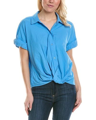 Stateside Poplin Front Twist Shirt - Blue