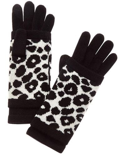 Hannah Rose Leopard Double-faced Jacquard 3-in-1 Cashmere Tech Gloves - Black