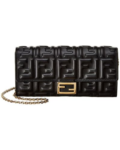 Fendi Baguette Leather Wallet On Chain - Black