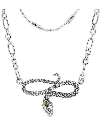 Sterling Forever Rhodium Plated Cz Snake Layered Necklace - Multicolor