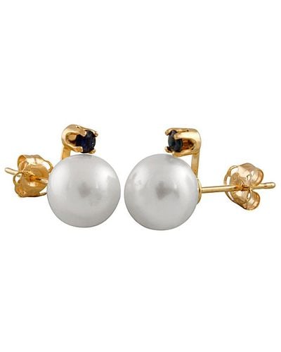 Masako Pearls 14k 0.10 Ct. Tw. Sapphire & 7-8mm Akoya Pearl Earrings - White