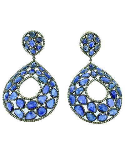 Arthur Marder Fine Jewelry 14k & Silver 9.30 Ct. Tw. Diamond & Sapphire Earrings - Blue