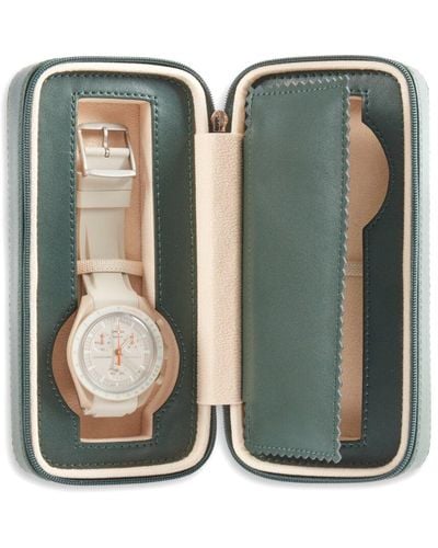 Bey-berk Davidson Leather Double Watch Travel Case - Green
