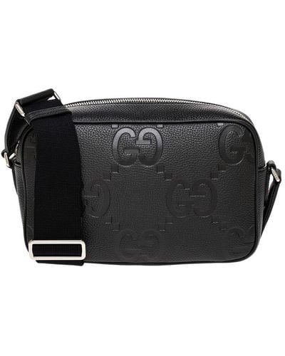 Gucci Jumbo GG Medium Leather Messenger Bag - Black
