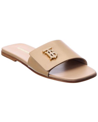 Burberry Monogram Plaque Leather Sandal - Natural