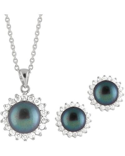 Splendid Rhodium Over Silver 7-9mm Pearl Necklace & Earrings Set - Multicolor