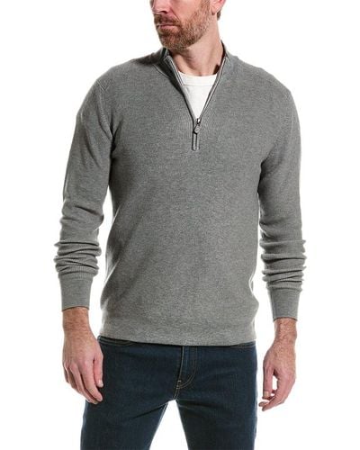 RAFFI English Rib 1/4-zip Mock Neck Sweater - Gray