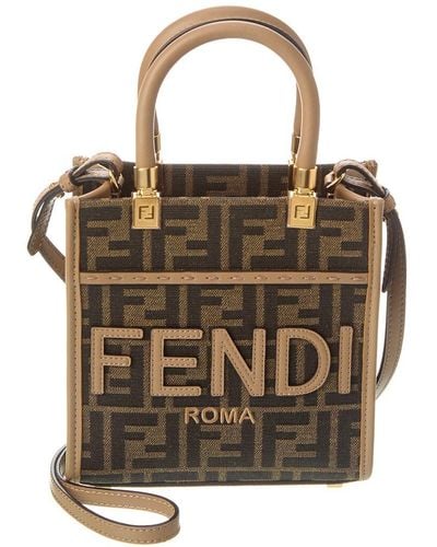 Fendi Sunshine Mini Ff Jacquard & Leather Tote - Brown