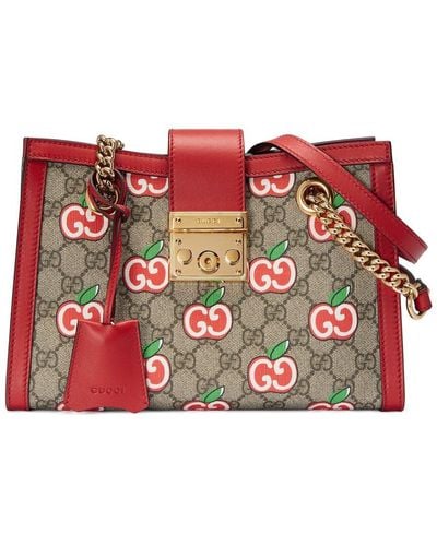 Gucci GG Supreme Apple Printed Coated Canvas & Leather Tote - Red