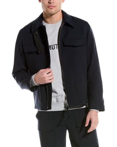 Helmut Lang Rounded Leather-trim Wool-blend Bomber Jacket - Black