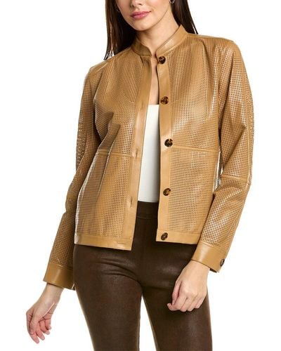 Lafayette 148 New York Perforated Leather Jacket - Natural