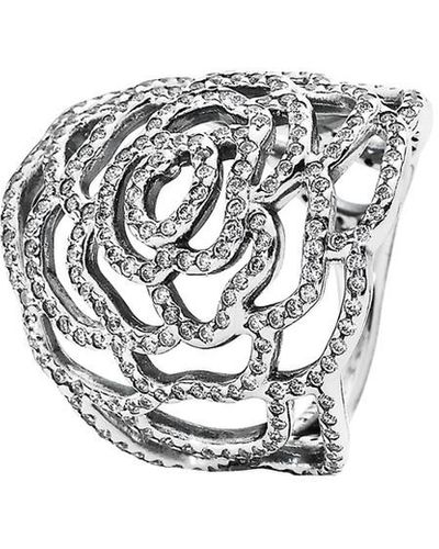 PANDORA Silver Cz Rose Ring - Metallic