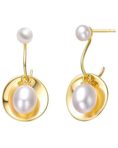 Genevive Jewelry 14k Over Silver 5.5mm Pearl Dangle Earrings - Metallic