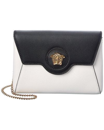 Versace La Medusa Envelope Leather Wallet On Chain - Gray