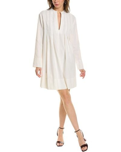Vince Trapeze Pleat Linen-blend Mini Dress - White