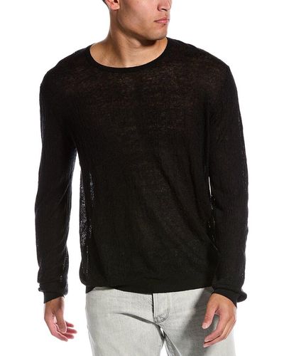 John Varvatos Regular Fit Linen-blend Crewneck Shirt - Black