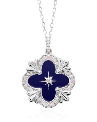 Gabi Rielle Silver Cz & Blue French Enamel Clover Necklace