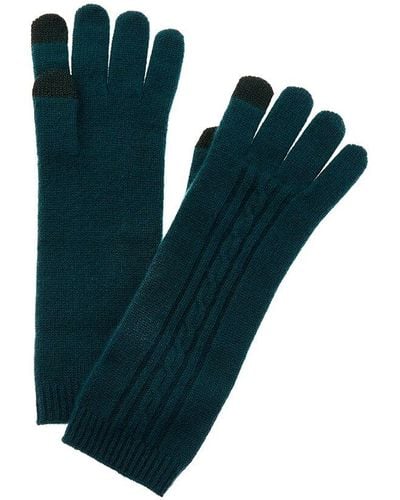 Phenix Oval Cable Stitch Long Cashmere Gloves - Blue