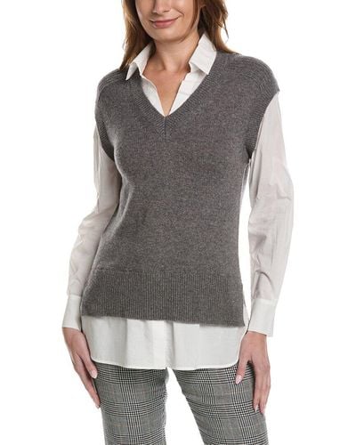 Tahari V-neck Wool & Cashmere-blend Pullover - Gray