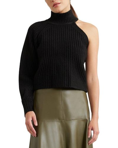 MODERN CITIZEN Erin One-sleeve Ribbed Turtleneck Sweater - Black