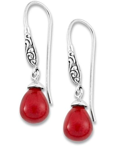Samuel B. Silver Coral Drop Earrings - Red