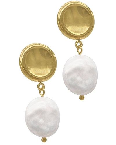 Adornia 14k Plated 14mm Pearl Dangle Earrings - White