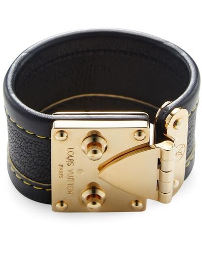 Louis Vuitton Black Leather So LV Wrap Bracelet 17
