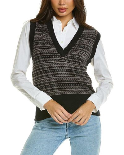 RAFFI Relaxed Jacquard Cashmere-blend Sweater Vest - Black