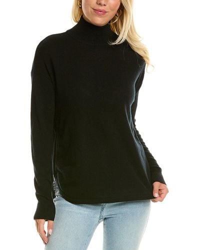 Autumn Cashmere Shirttail Stripe Mock Cashmere Sweater - Black
