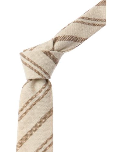 Brunello Cucinelli Beige Diagonal Stripe Silk & Linen-blend Tie - Natural