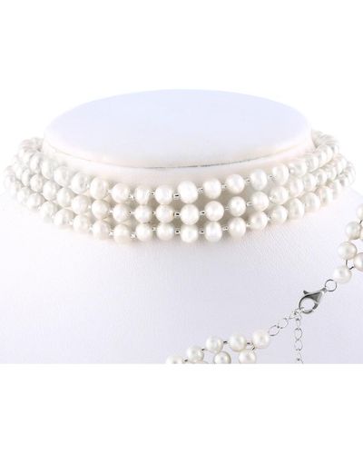 Splendid Plated Silver 5-6mm Freshwater Pearl Choker Necklace - White